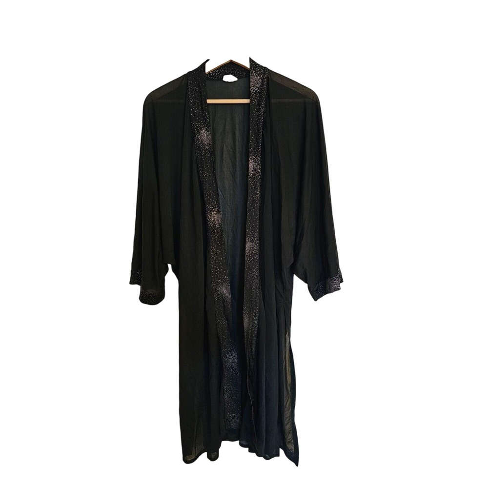 Gottex Sheer Kimono Sleeve Size medium Black satin trim